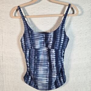 prAna Blue Tie Dye Tankini Top Womens S Ruched Side Adjustable Strap Swimsuit